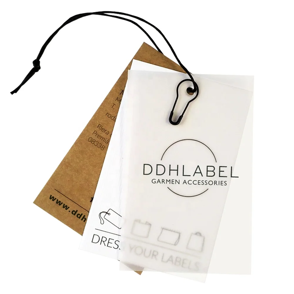 Printed Logo Clear PVC Hangtags Garment Clothes Custom Hang Tags, Luxury Swing Tags Set String Pin Design Paper Clothing Tags-