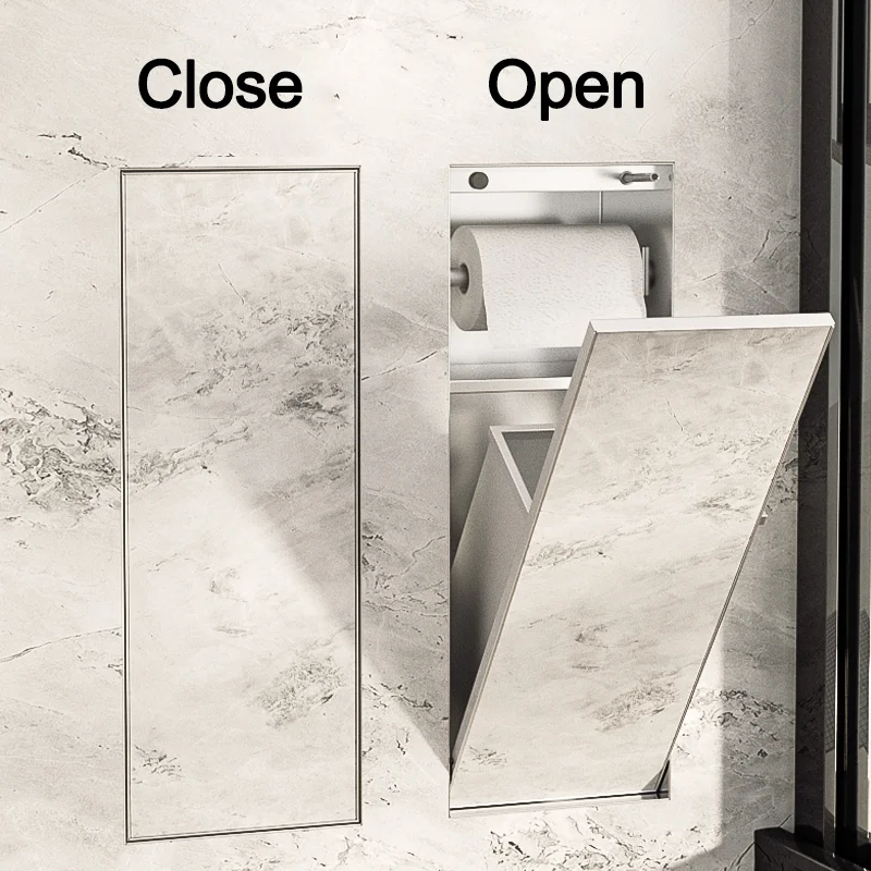 Top-sold Bathroom Secret Shower Niche Hidden Trash Can with tissue box Invisible Recessed  Rubbish Bin Tissue Box Wall Mounted