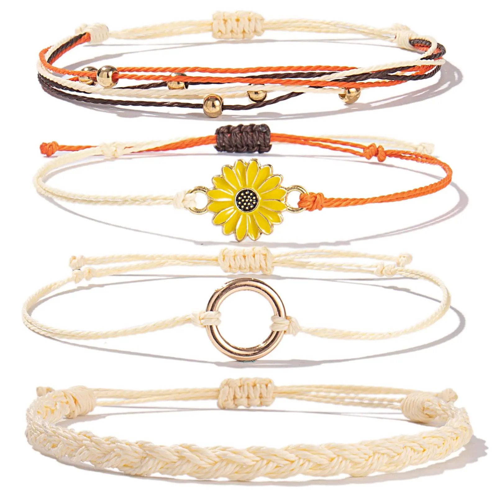 20 Colors Wax Thread Adjustable Waterproof Surf Hand Braided Sunflower Bracelet