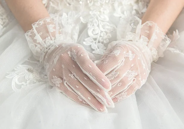 women mesh lace flower gloves wedding party bride sexy glove banquet women short flower lace gloves