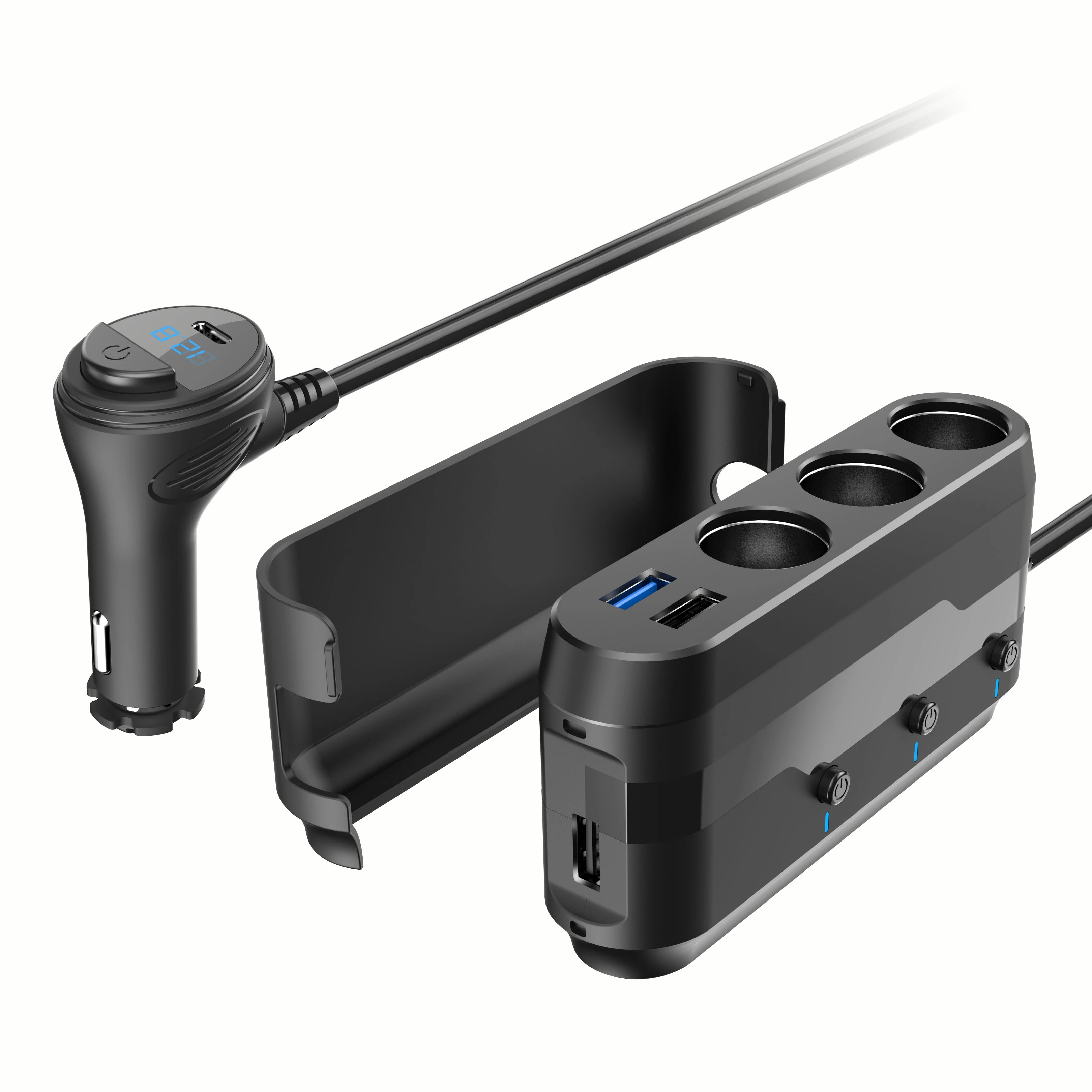Universal 3 Car Cigarette Lighter Splitter Mobile phone 4 USB Car Charger With ON/OFF Switch