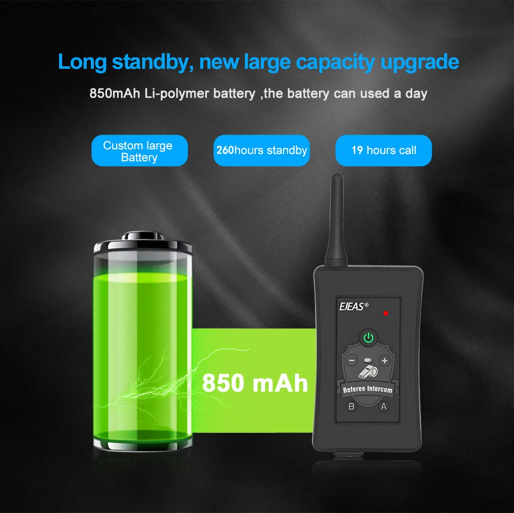 Professional EJEAS Full Duplex 1500M Football Referee Headset Wireless BT Intercom