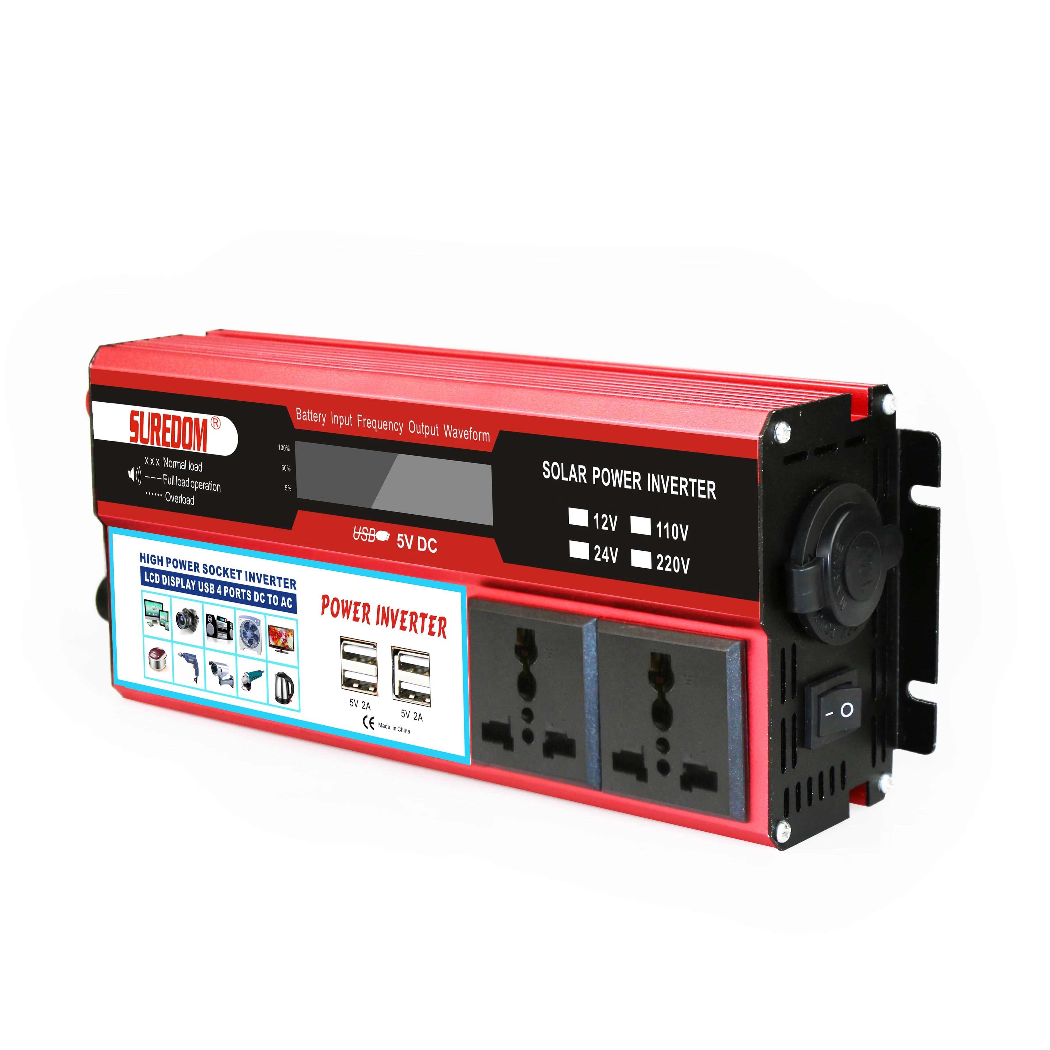 Dual USB 2000W 2000 Watt Portable Car Power Inverter Charger Converter Adapter DC 12V/24V to AC 110V/220V Modified Sine Wave