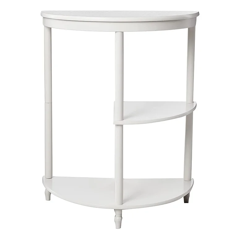 
Antique Traditional Accent Table White Wooden Half Moon Console Table With Three Tiered Shelves 