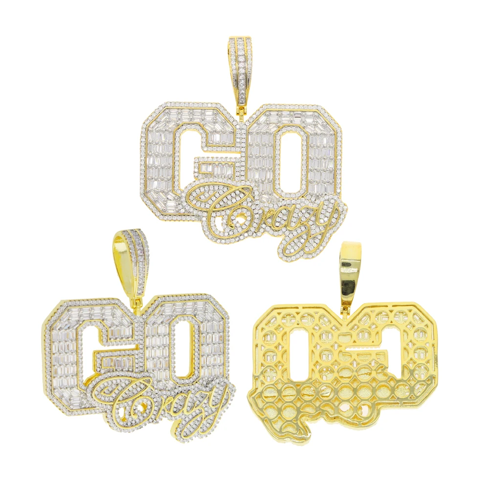 hip hop men go crazy  pendant necklace hiphop rock iced out bling 5A cubic zirconia gold plated HIP HOP jewelry