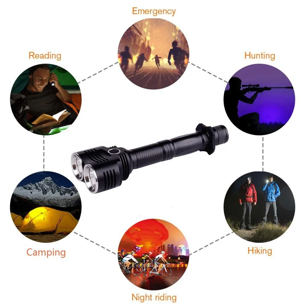 
Best Bright 2 PCS U2 LED 18650 Battery Rechargeable Security Tactical 2000 Lumen Flashlight 