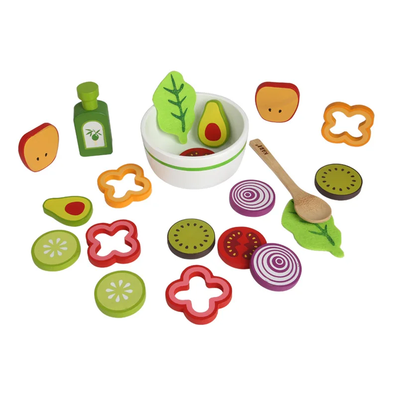Novelties Baby Wooden Cognitive Simulation Fruit and Vegetable Salad Set Educational Food Kitchen Toys For Kids