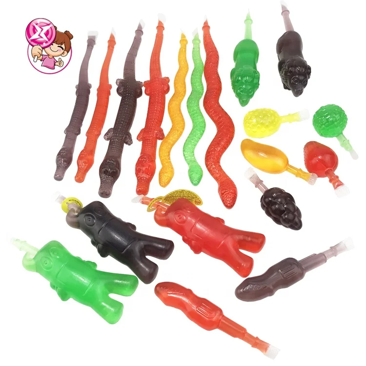 New arrival halal fruit shaped and assorted long animal shaped jelly fruits pudding food candy jelly for kids