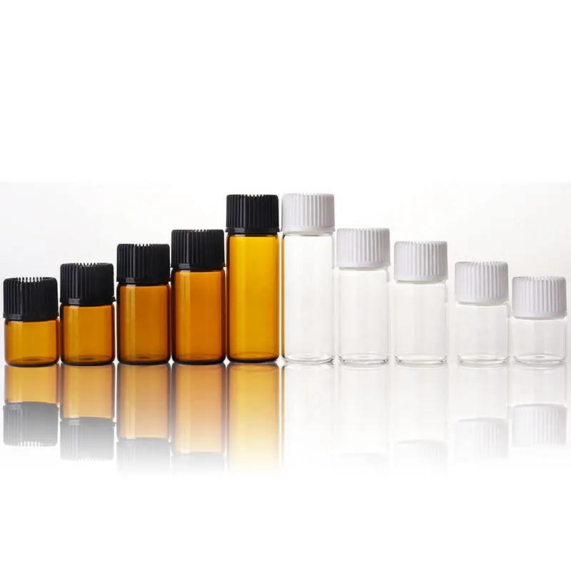 1ml 2ml 3ml 5ml Drams Amber Glass Bottle With Plastic Lid Insert Essential Oil Glass Vials Perfume Sample Test Bottle