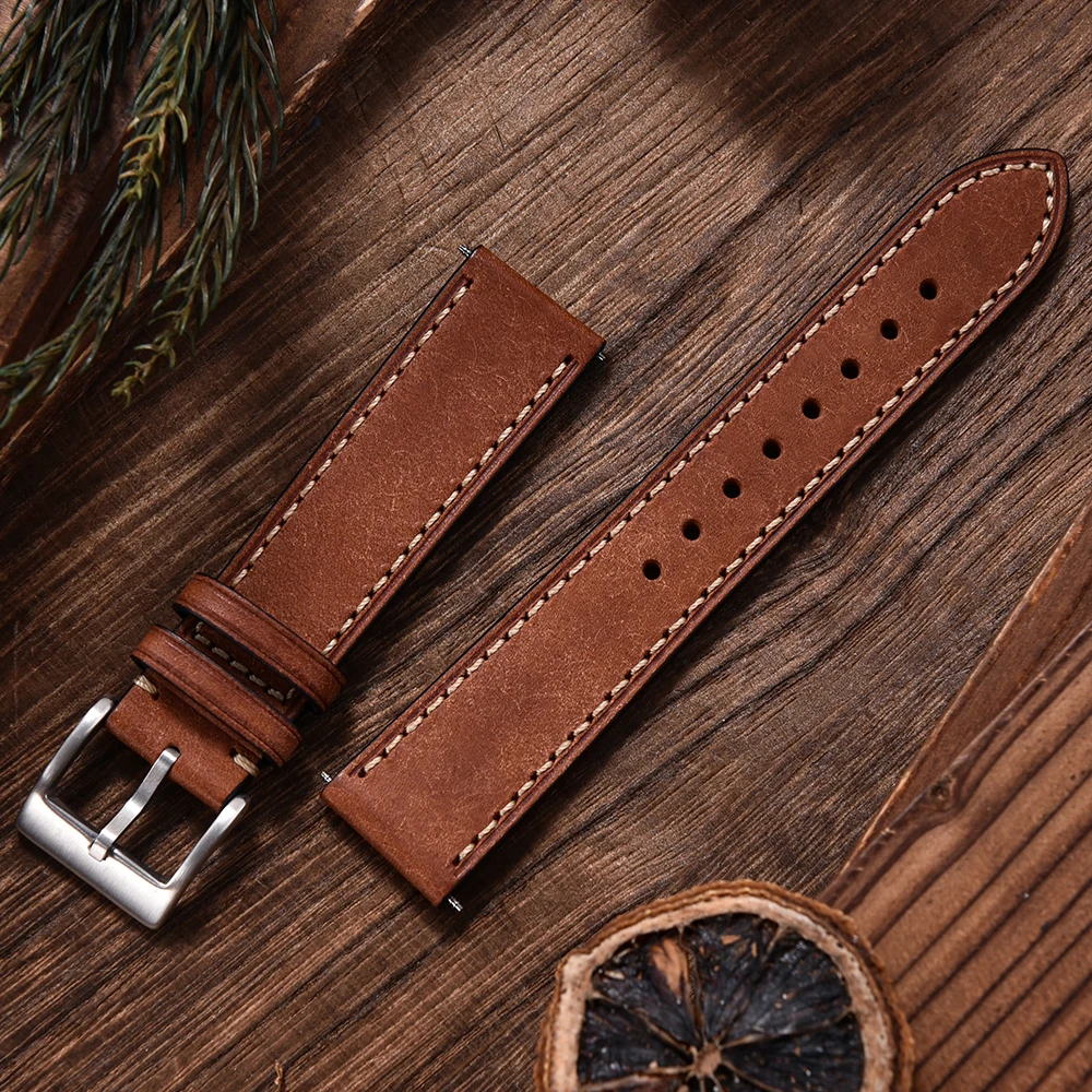 Juelong Vintage 20mm 22mm Mens Watch Leather Strap Italian Pueblo Leather Strap