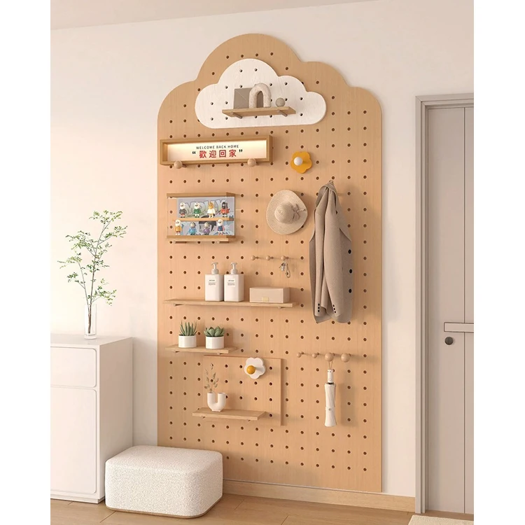 Meicheng Wood Tools Hanging Display Board Hanging Plate Coat Hat Storage Rack Custom Entry Porch Wall Storage Mdf Hole Board