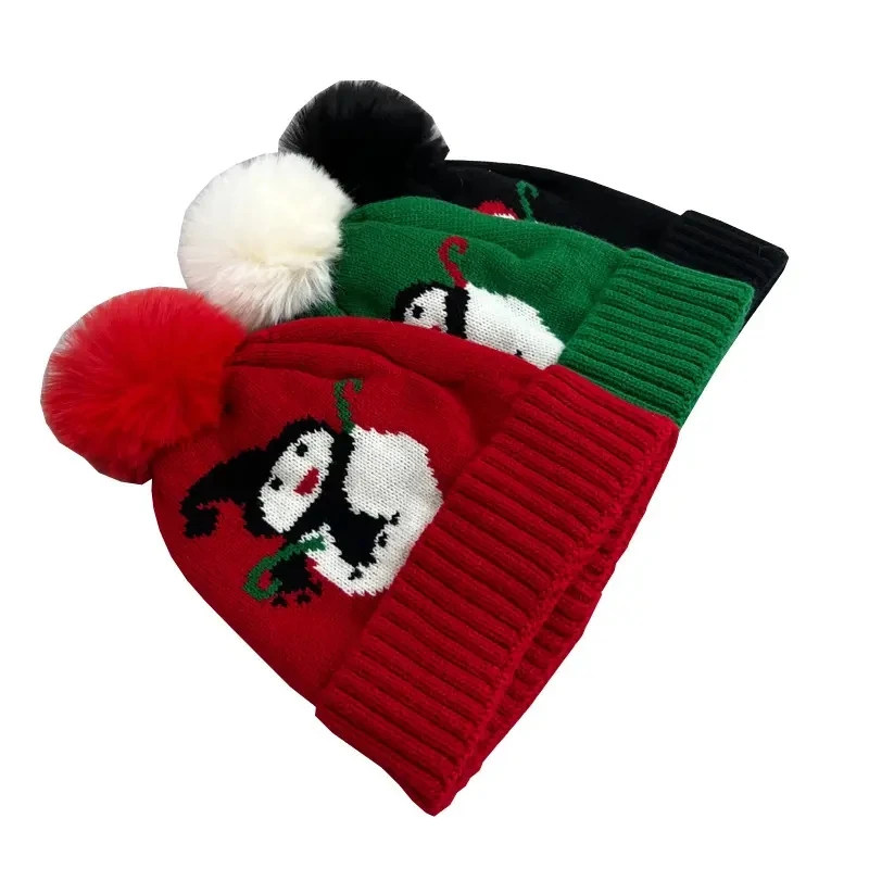2024 Unisex Plush Knitted Beanie Hat Acrylic Snowman Christmas Hat with Fur Ball for Children Winter Daily Use Festivals