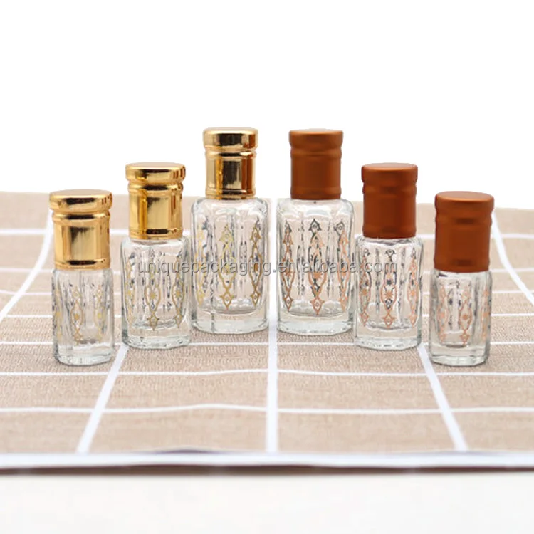 Arabian 12ml Dubai 3ml 6ml Empty Tola Attar Octagon Essential Oil Bottle With Glass Rod/Roll on