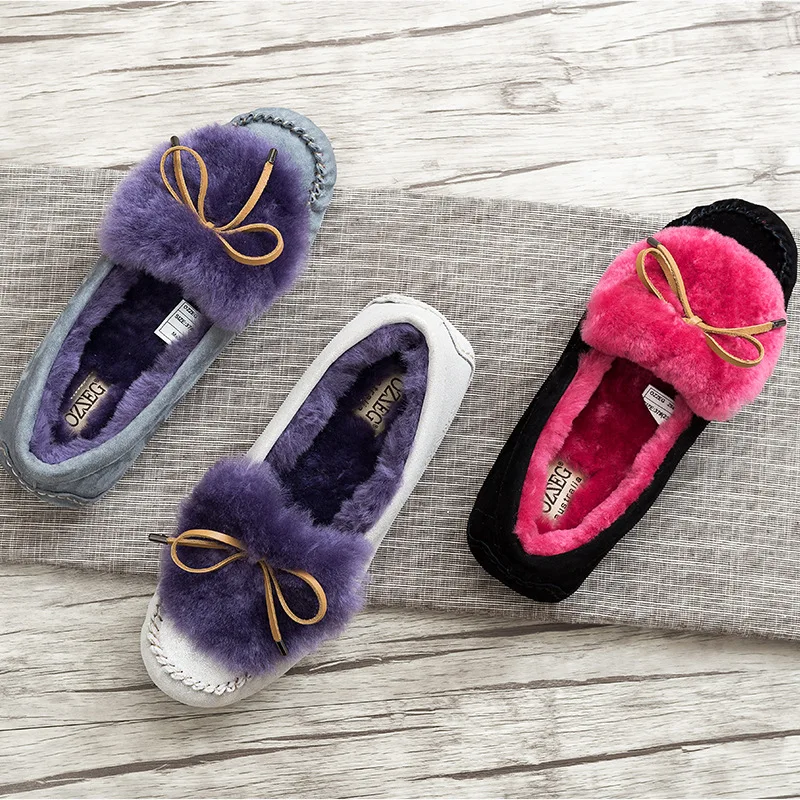 Women Loafers Winter Fur Slides Flat Shoes Warm Plush Peas Causal Slip On Shoes For Women Moccasins Fluffy Slippers
