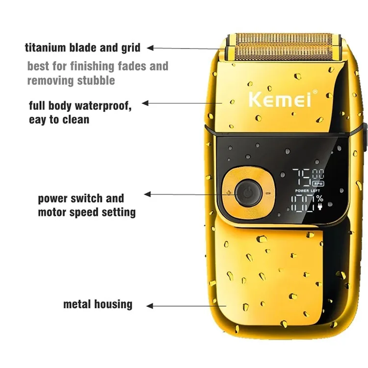 Electric Shaver KM-2028 Bald Artifact Reciprocating Washable LCD USB Shaver Beard Trimmer