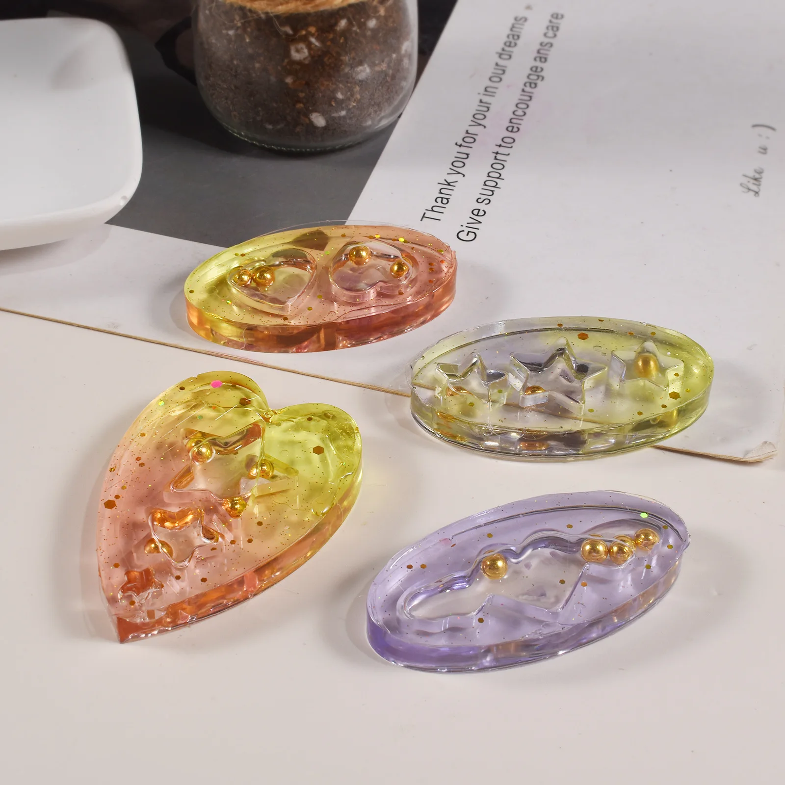 6 in 1 Quicksand Silicone Molds Heart Star Hair Clips Epoxy Resin Mold Silicone Mold for Hairpin Jewelry DIY Art Craft Making