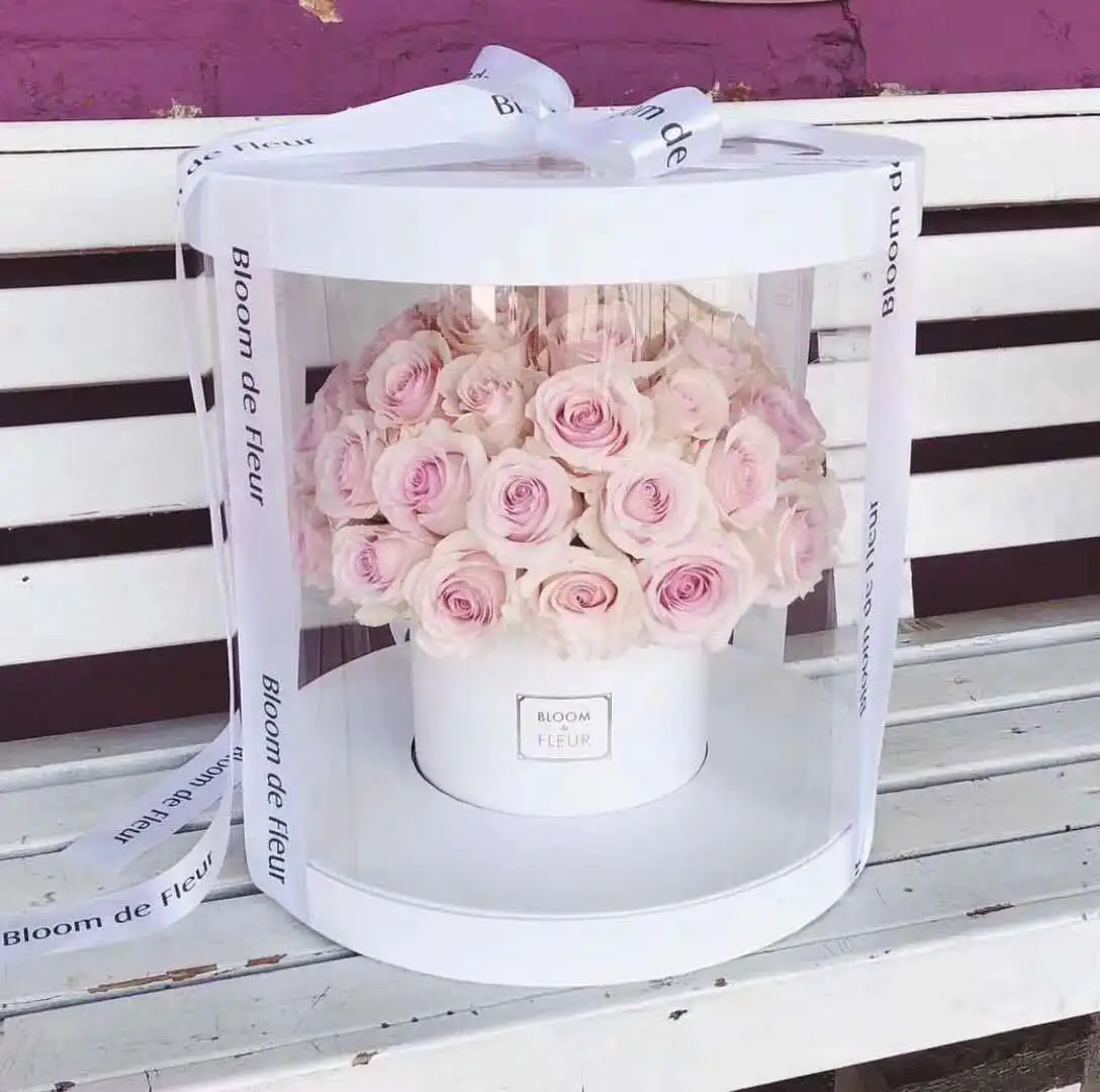 Большая коробка для цветов, круглая прозрачная коробка из ПВХ для цветов на День святого Валентина, свадьбу, Рождество, день рождения