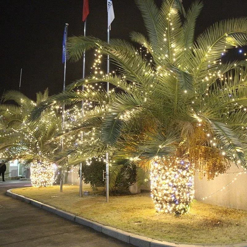 Fairy Led String Lights Outdoor Decorative led lighted coconut solar branch palm tree light solar landscape ring strap