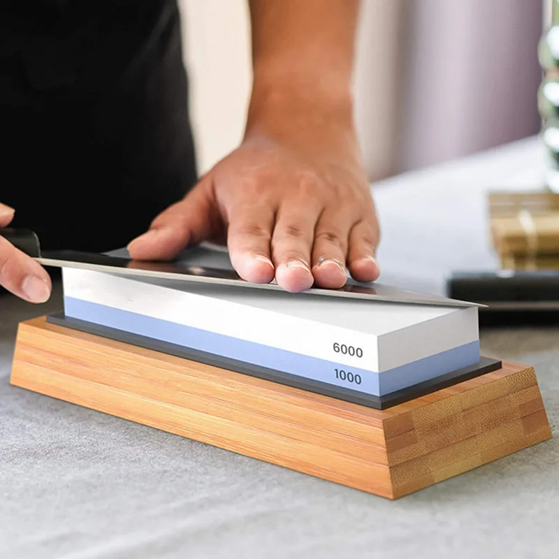 Nonslip Bamboo Base Angle Premium Whetstone Knife Sharpening Stone 2 Side Grit 1000/6000 Waterstone Whetstone Knife Sharpener