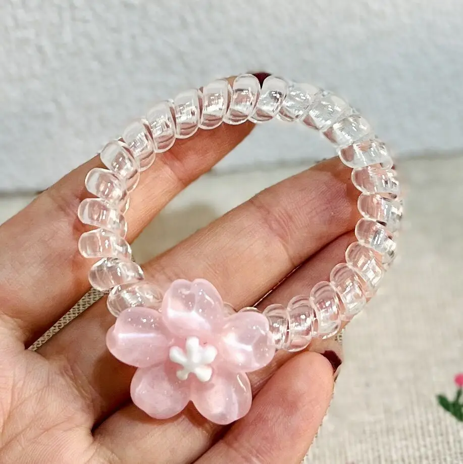 Cherry Blossom Phone Line Hair Tie Transparent New High Elastic Sweet Small Flower Fresh Headband Versatile Outer Wear Hair Rope