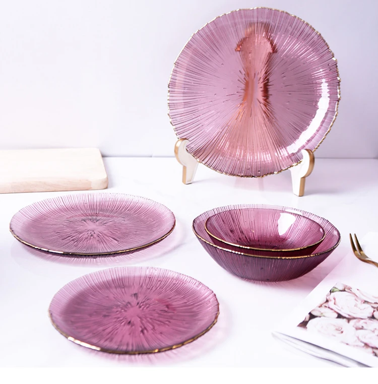 Japanese Style Fireworks Bowl and Dish Set for Home Use Colorful Glass Bowl Fruit Plate Dessert Transparent Tableware