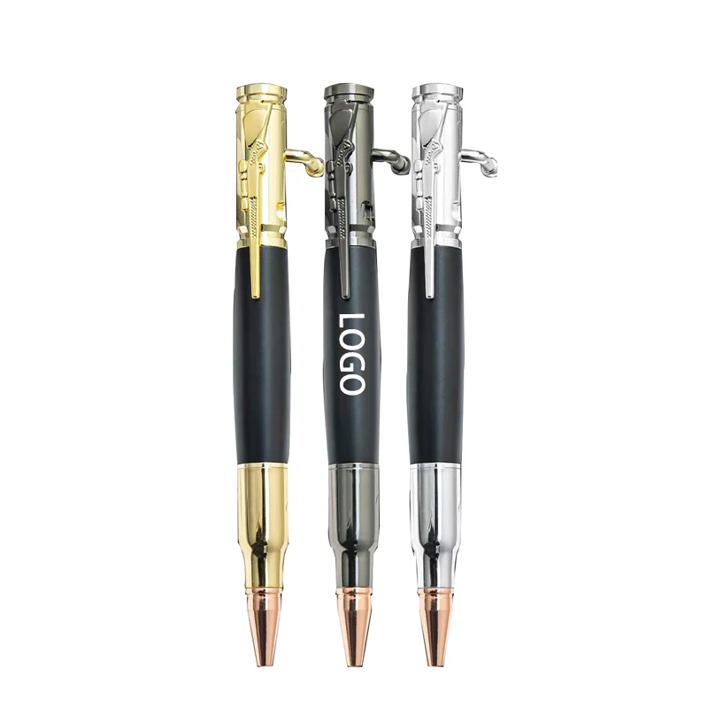 Metal Gun Bolt Pen Clip Creative Gun Model Ballpoint Pen with Custom Logo Push Action Pen for Advertising Gift