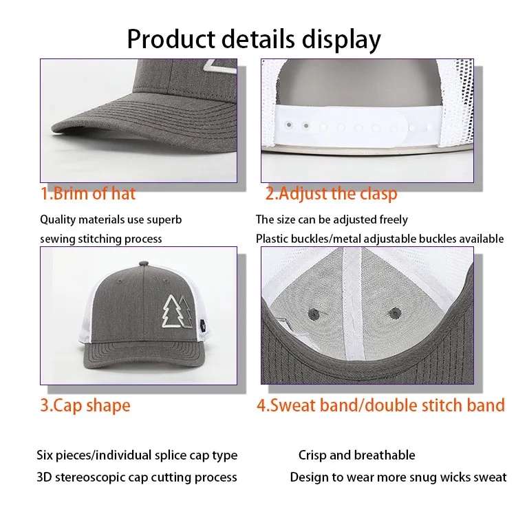 Custom foreign trade trucker hat geometric embroidery duck tongue mesh hat