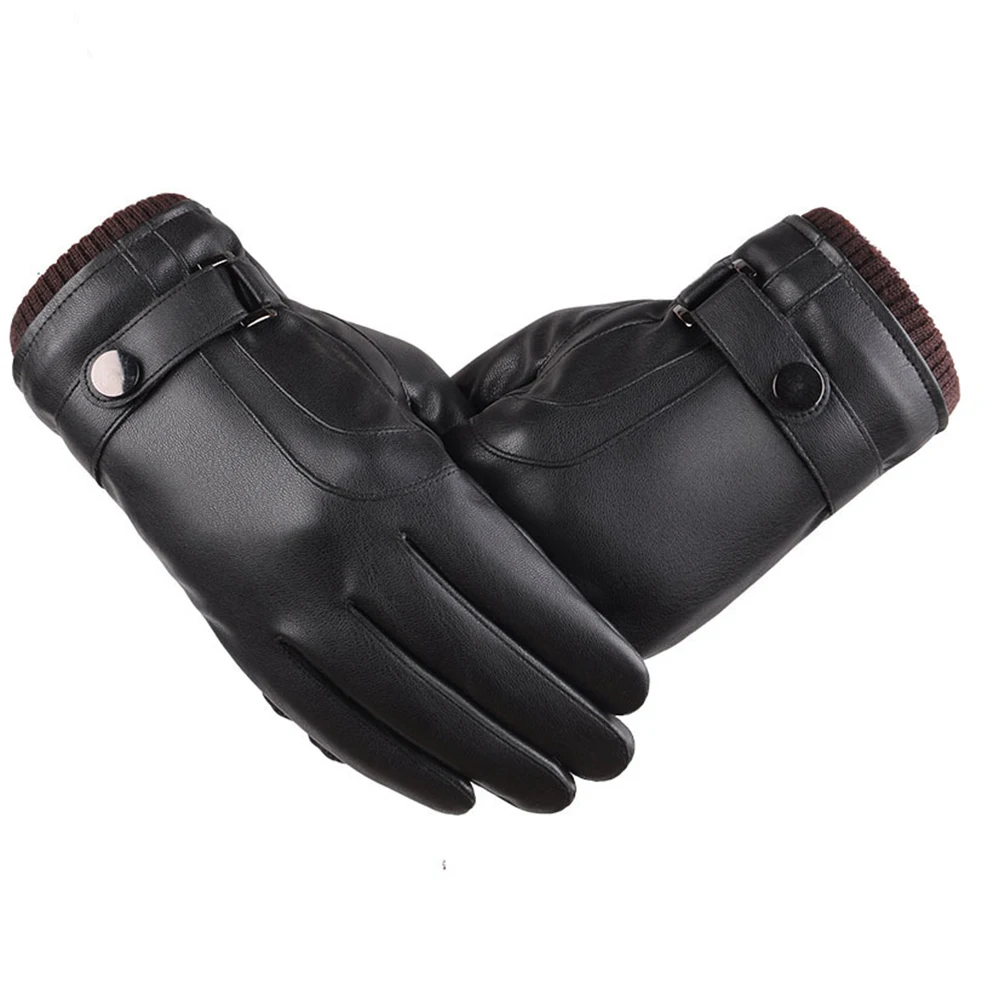 Мужские теплые перчатки для велосипедистов зимние сапоги из PU искусственной кожи, сенсорный экран кожаные перчатки с перчатками