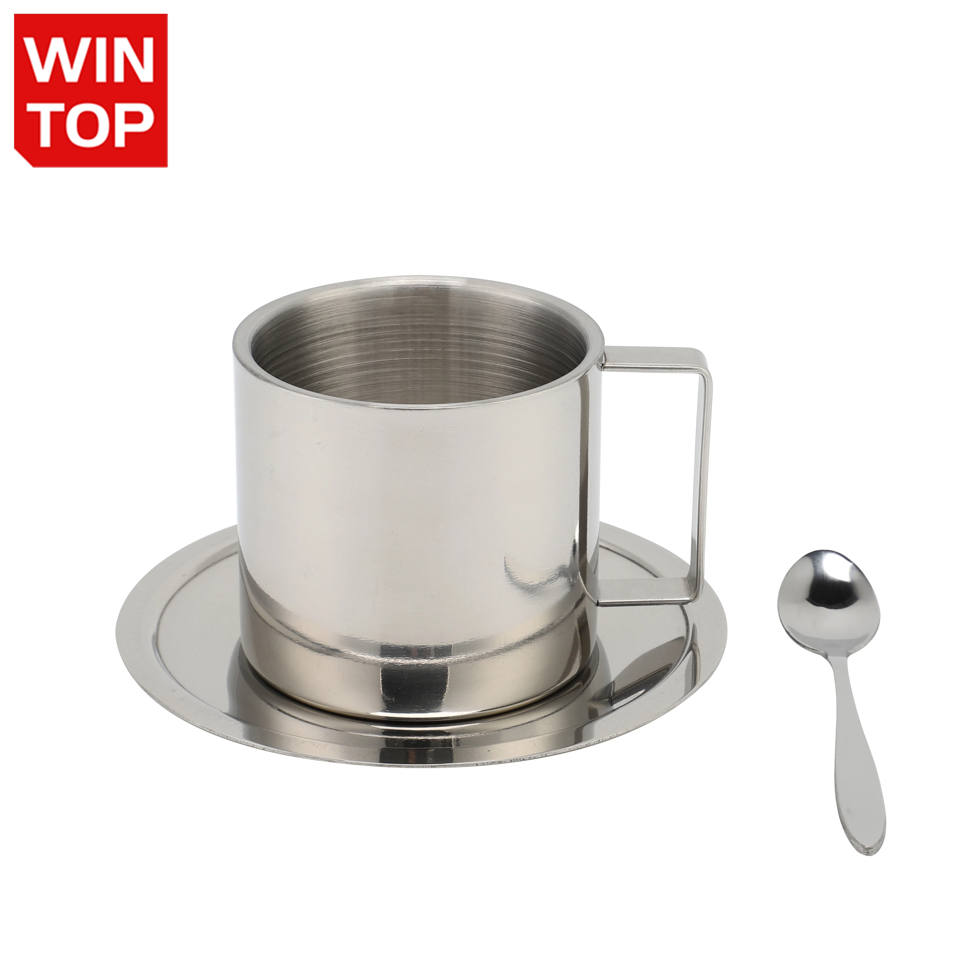 Hot Sale Double Wall Tea Cup Saucers Stainless Steel Espresso Cup Coffee Cup Mug Set