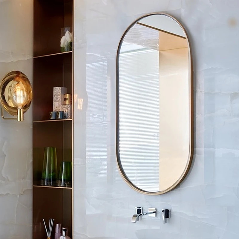 MOK Stainless steel Framed Wallmounted Brushed Copper Metal Oval Mirror