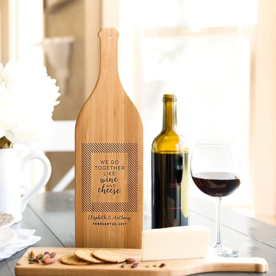 Wholesales Kitchen Personalized Custom Chopping Block Bamboo Serving Large Wine Bottle Shape Cutting Boards w/Handles