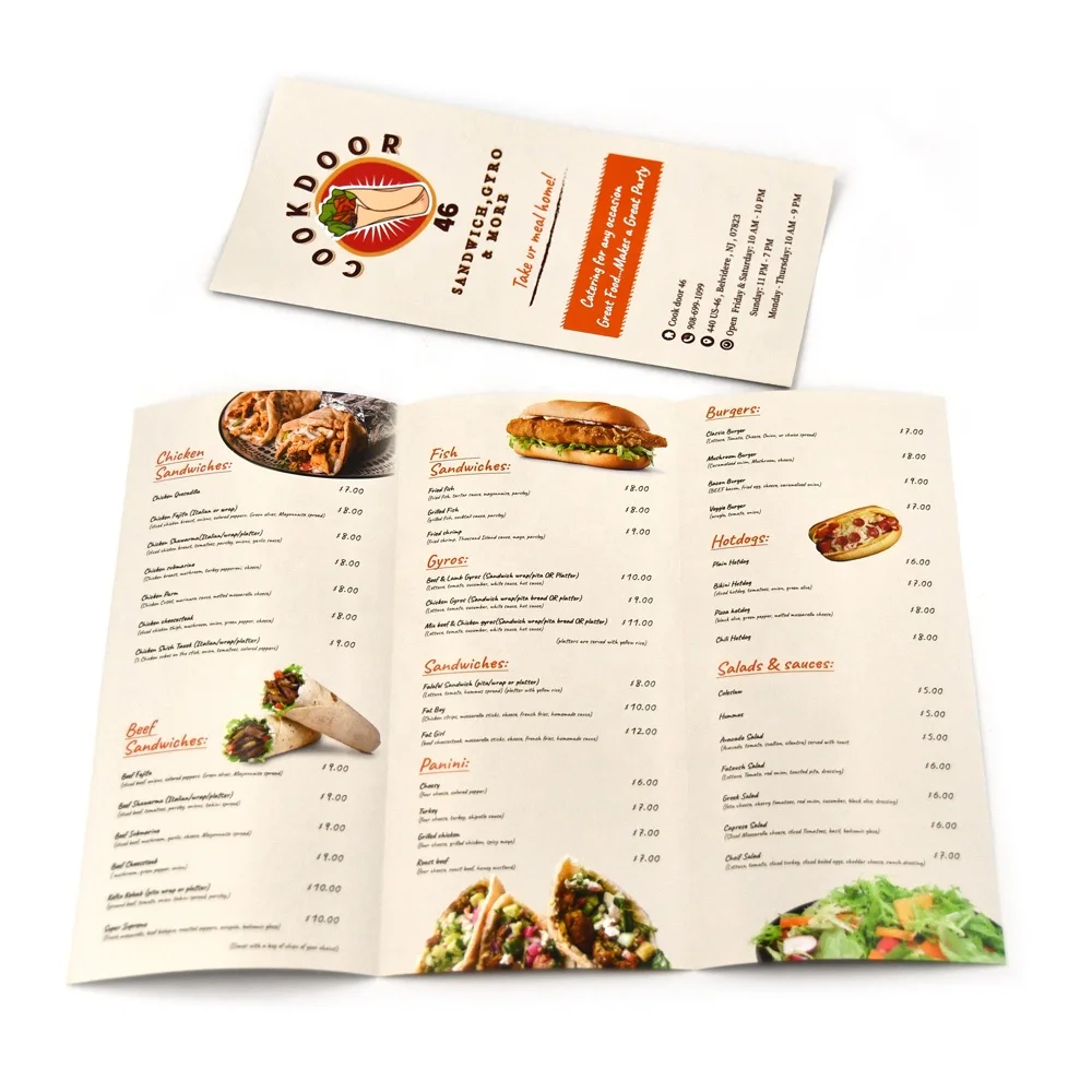 Custom Color design service include Restaurant Menu & Cookbook Catalog glossy Paper Food Recipe Booklet for Fast food restaurant