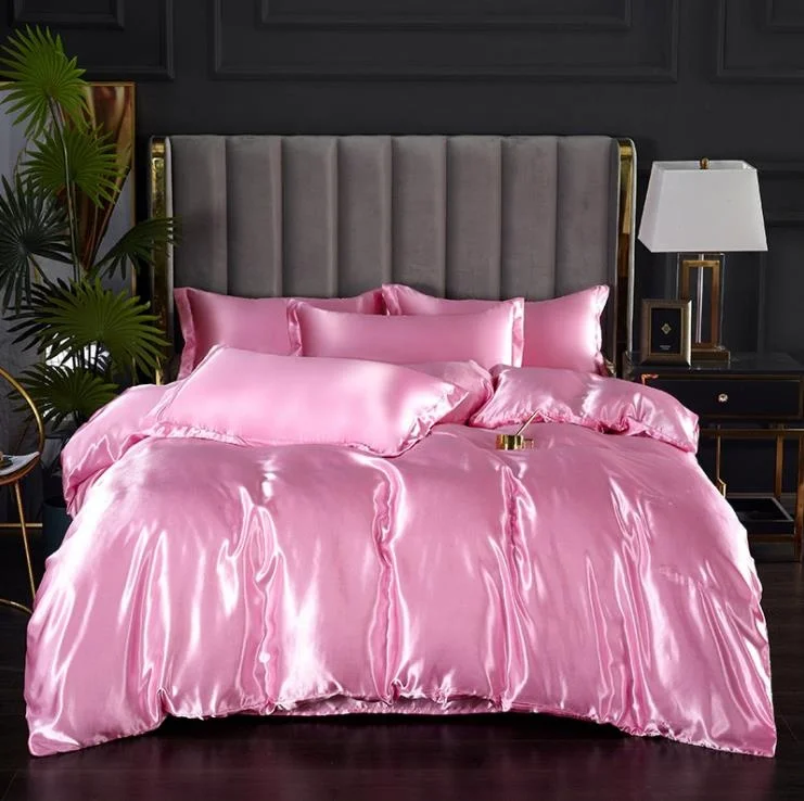 Quick Dry light luxury Summer Ice Silk 4pcs High Quality Simulated Silk Quilt Cover Sheet Bedding Bedding Set