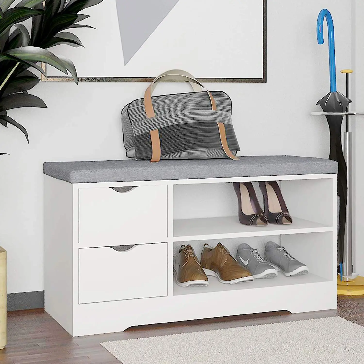  Shoe Storage Bench with Seating entryway Wooden Cabinet Drawers for Entryway Hallway