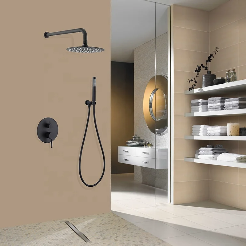 Rainfall Shower Head Handheld Spray Bathroom Shower Faucet Set Concealed Wall Mounted Matte Black Rain Shower Set for Bathroom