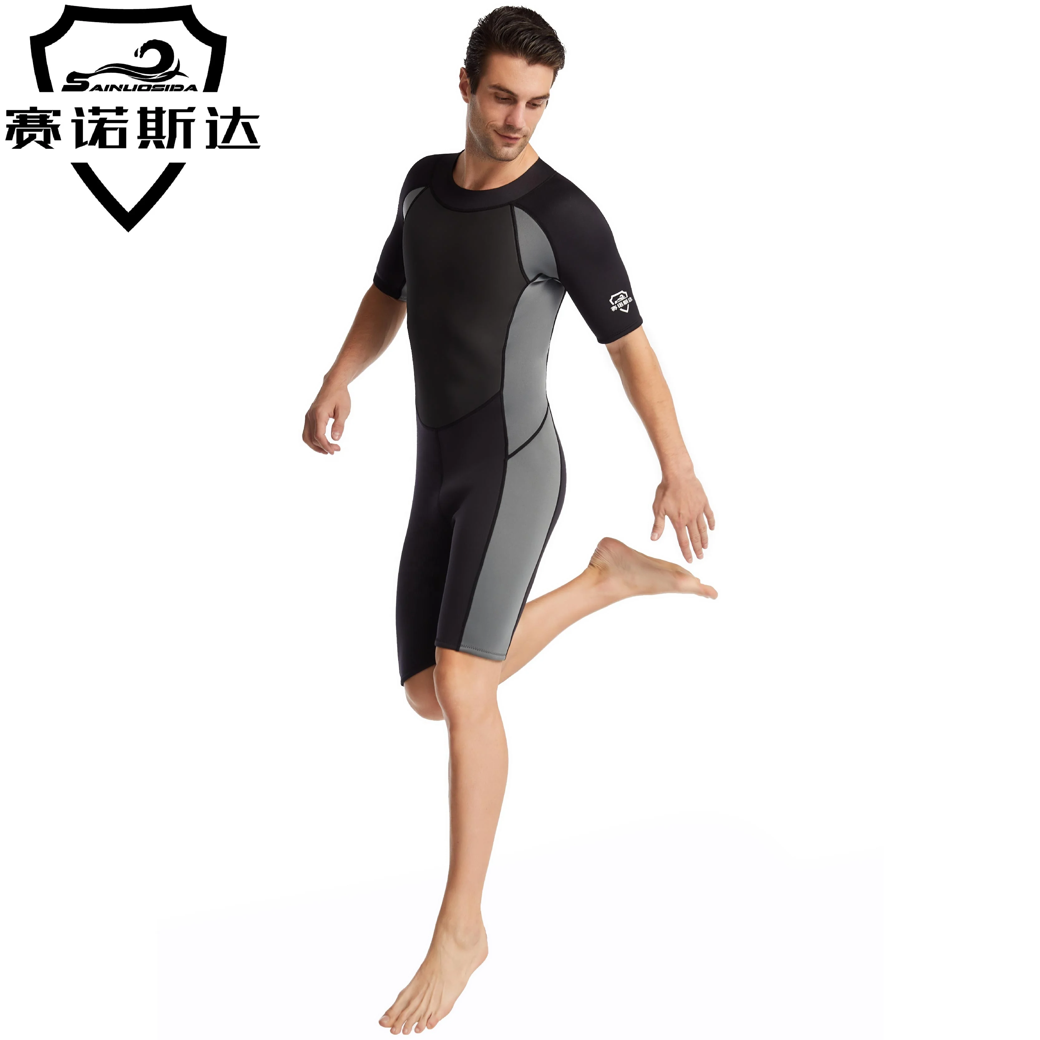 W1073 3mm Triathlon Neoprene Wetsuit For Swimming Scuba Diving Suit Men One-Piece Spearfishing Wet Suits Short Sleeve Surf Suit