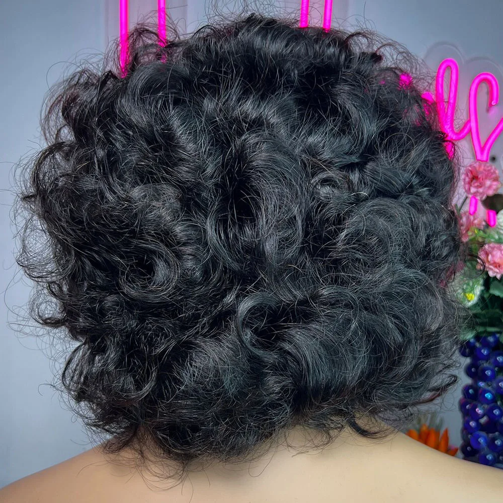 Double Drawn Wigs With Fringe Bouncy Curls Wig With Bang Fumi Curly Human Hair Short Machine Made Bouncy Curl Wigs For Women