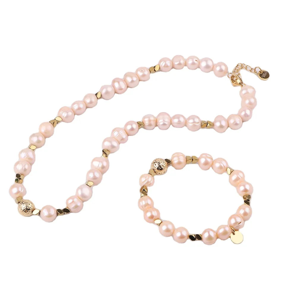 High Quality 10mm Freshwater Pearl Hematite Beaded Necklace Bracelet Set JBS12672