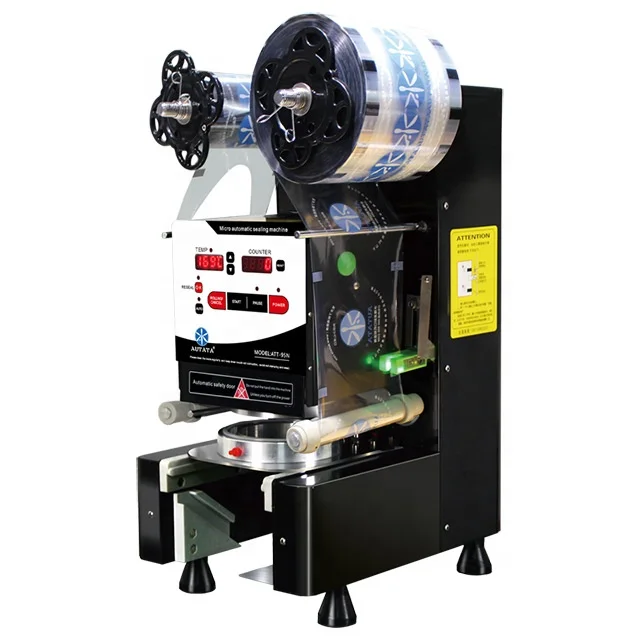 High Efficiency Easy Operation AUTATA Intelligent Automatic Plastic Paper Cup Sealing Machine ATT-95N For Bubble Milk Tea Shop