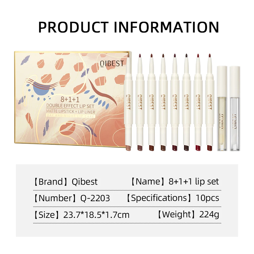 Double Headed 2 In 1 Design Matte Lipstick Lipliner Pencil Set Velvet Lip Liner Pen Clear Lip Oil Plumping