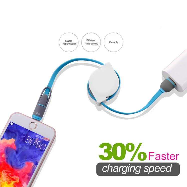 SHANPIN 2IN1 Retractable cable 1M 3ft 2a self tractable usb cable l