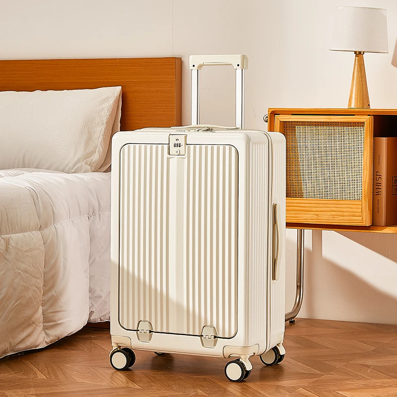 2023 Wholesale Spinner travel luggage front laptop pocket cup holder USB charging TSA lock smart multifunctional suitcase