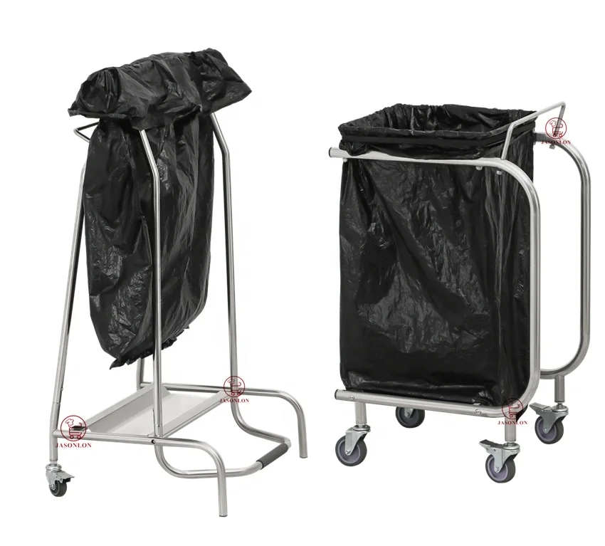 Commercial  Equipment Stainless Steel Plastic Trash Garbage Bag Frame Holder Waste Collector Trolley Pedal Trash Bag Sack Holder