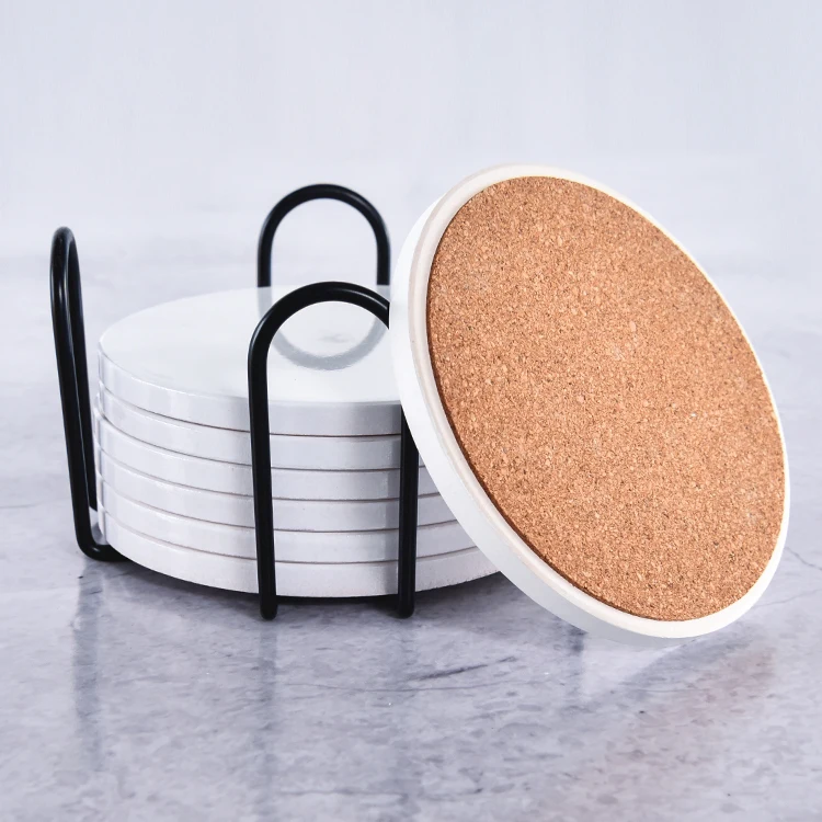 Wholesale Sandstone Coasters Promotional Sublimation Ceramic Round Blanks Coasters With Cork Back