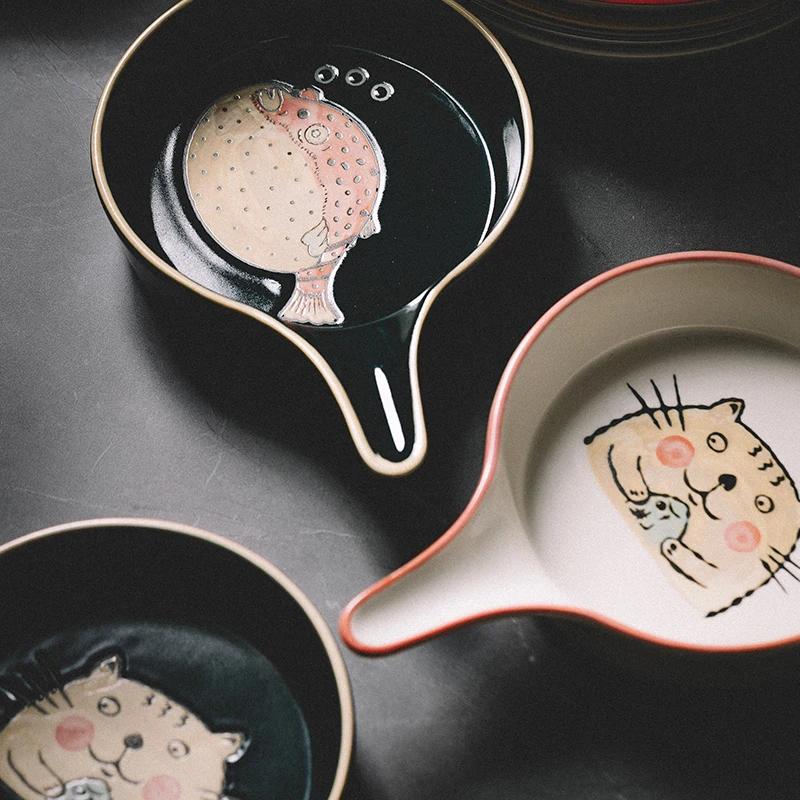 
Jade-cer black white color ceramic handle plate porcelain deep plate dinnerware sets 