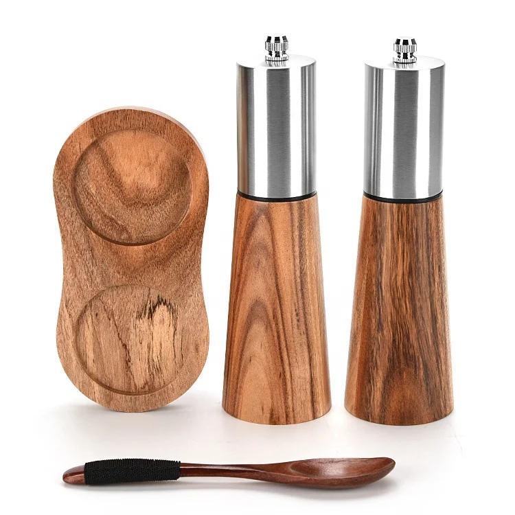 Оптовая продажа по индивидуальному заказу SS201 мельница для перца из акации с керамическим шлифовальным сердечником