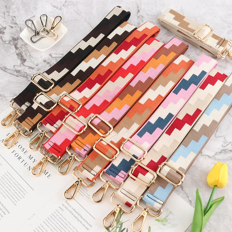 Multicolor Tetris Design Jacquard Webbing Crossbody Bag Straps 3.8cm Wide Adjustable Belt Strap For Ladies Handbag