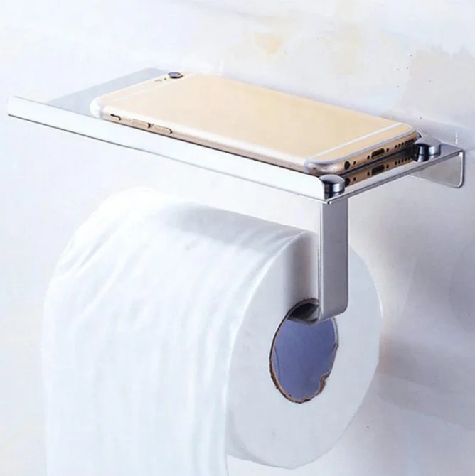 Toilet Roll Tissue Holder Stand Paper Storage Dispensers Wall Mounted Style with Mobile Phone Holder