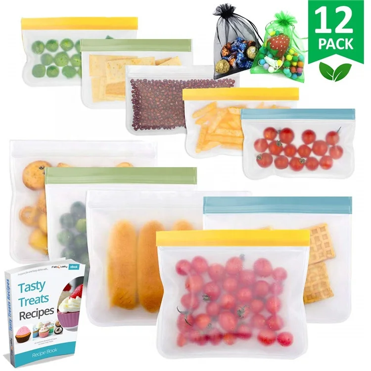 
Food Grade Thick Reusable Freezer Ziplock PEVA Plastic Snack Ziplock Storage Bags 
