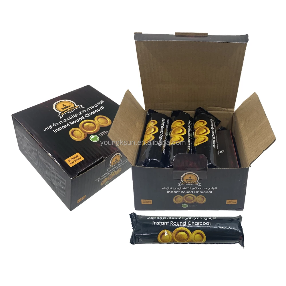 YKS Apple Tree Instant Light 33mm Golden Torch Color Coal Shisha Hookah Magic Round Charcoal